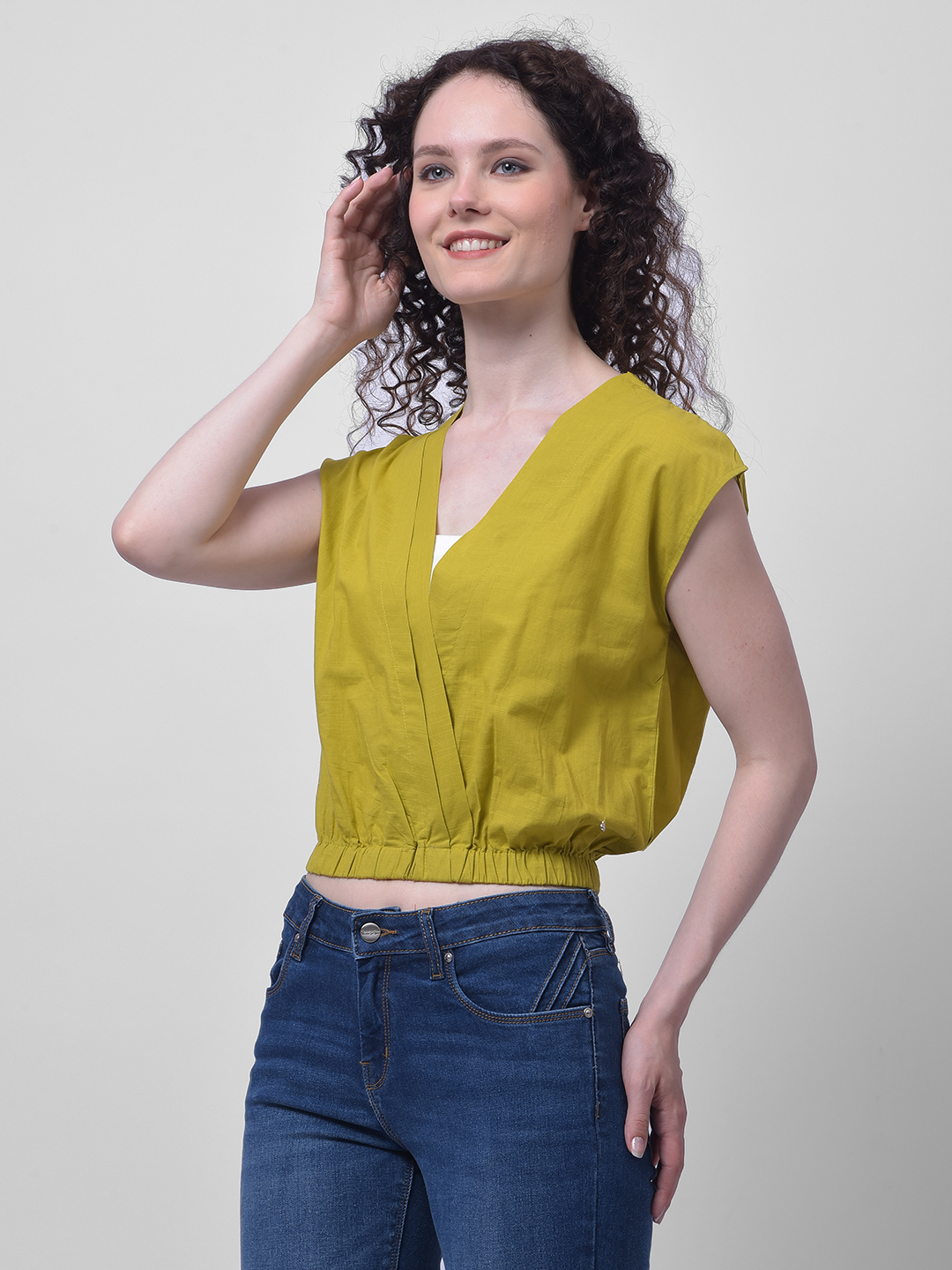 Numero Uno Women Olive Green Sleeveless Wrap Top